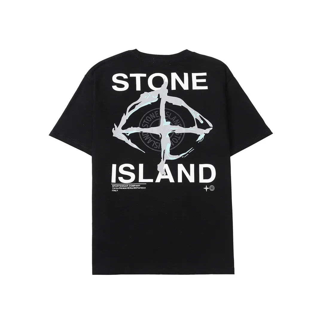 W620#P110💰 [Stone lsland/Stone Island summer new short-sleeved T-shirt with ruins compass print on the back] ⚠️[Original creation with high control of details] - Made of 260g combed cotton 32-count double yarn, soft and comfortable to the touch, sweat-absorbent and breathable. - Simple basic and versatile style, original single quality, the first choice for couples. - Made in a large factory, four needles and five threads on the shoulder, neat alignment, high quality workmanship. - Same style for men and women. Very versatile, one piece for everyone, details are clearly visible. Color: Black White Size: M L